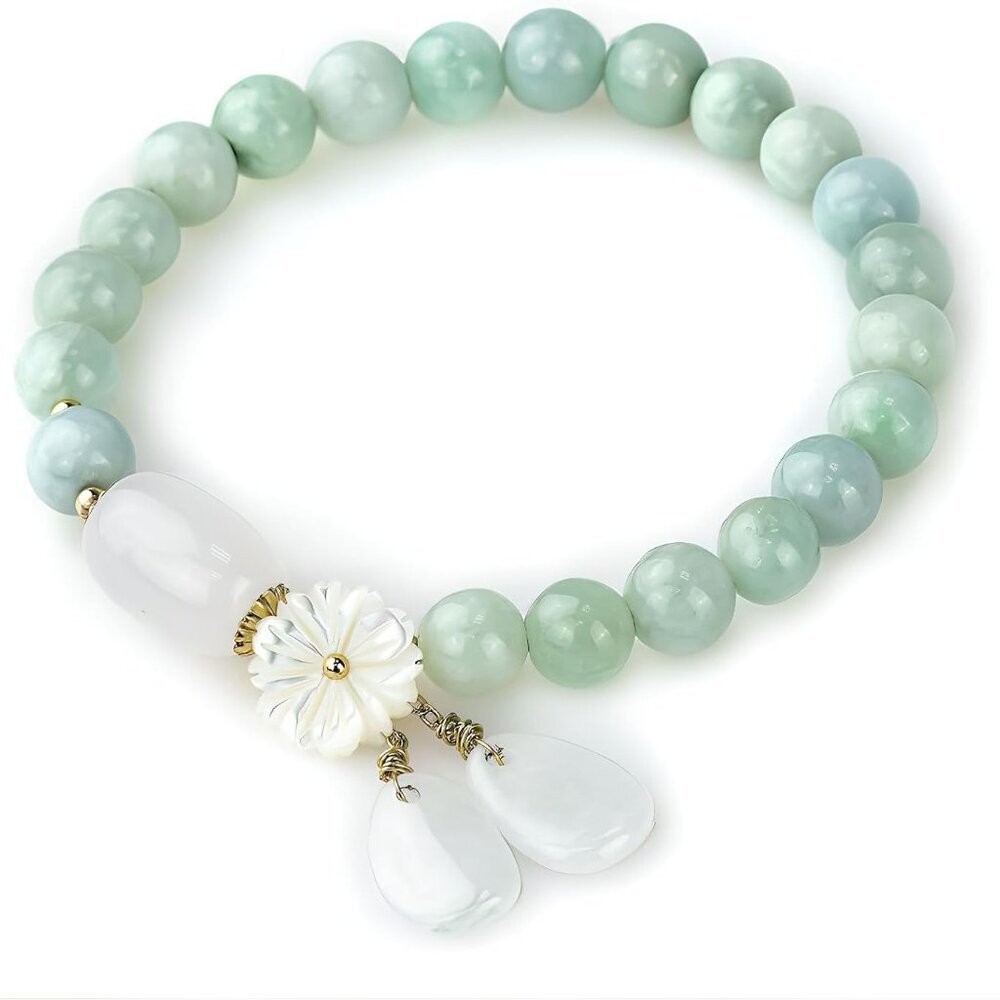 Natural Jade Bracelet for Women Gradient Green Jade Bead Elastic Bracelet, Suita
